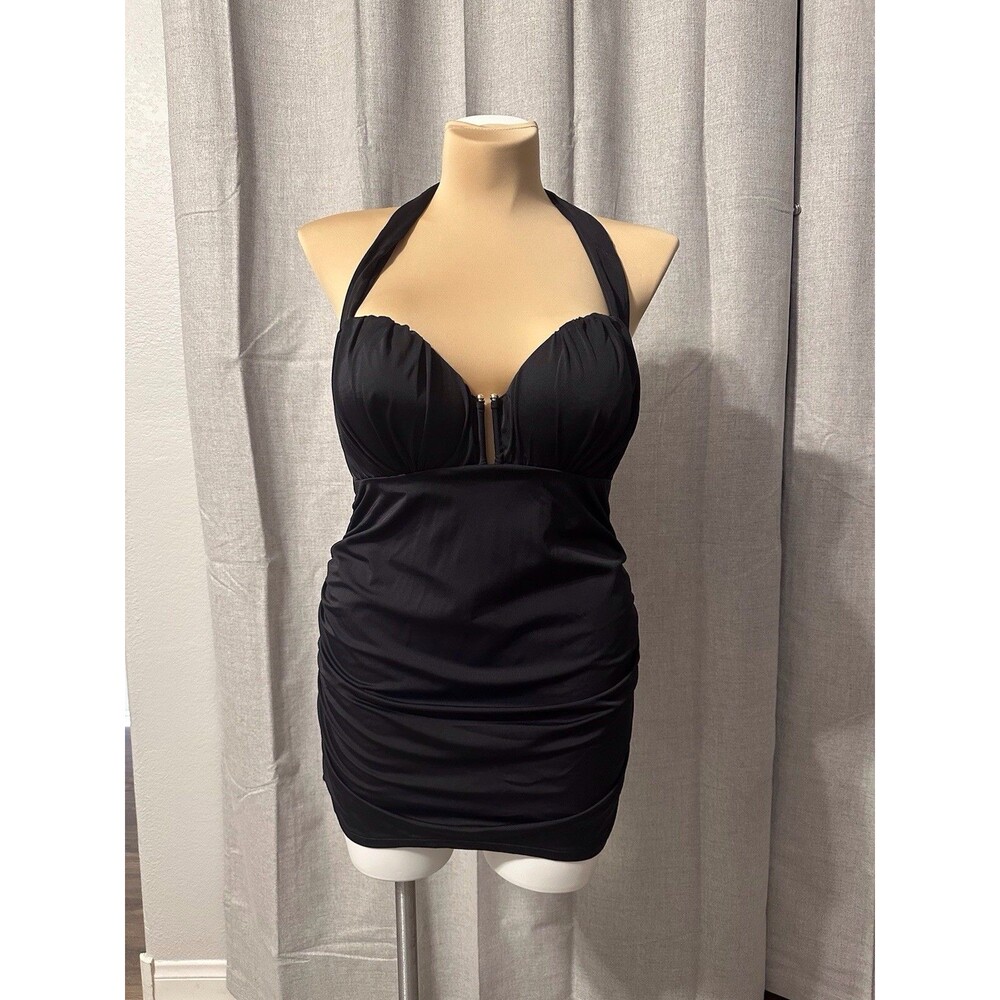 Cacique Swim Dress Top 40D Balconette Underwire Black Adj Straps Top Only